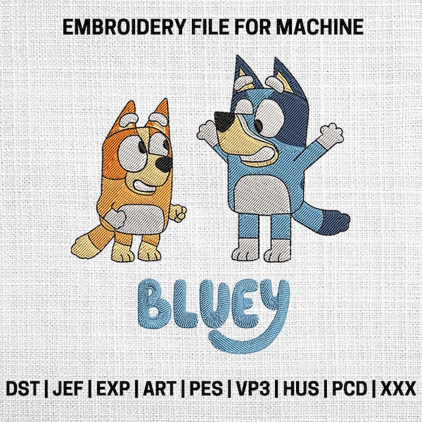 Blue dog  and yellow dog embroidery designs, Blue dog cute and yellow dog embroidery pattern, Blue dog lover machine embroidery designs