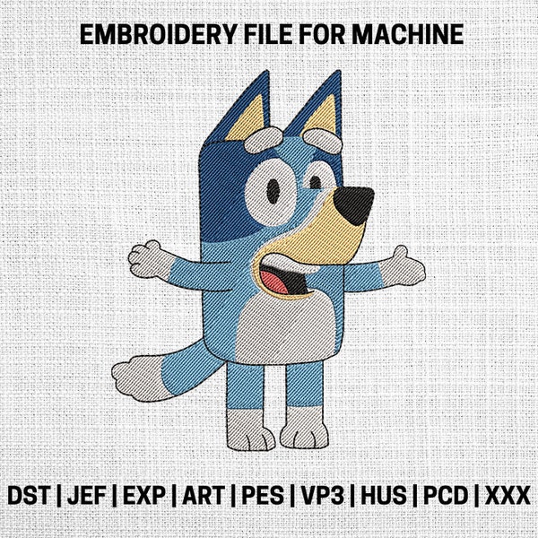 Funny Blue dog character embroidery files trendy, Funny Blue dog cute embroidery designs, Blue dog cute embroidery pattern, Blue dog lover