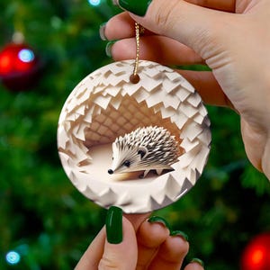 Hedgehog Christmas Ornament 2D Flat Printed NOT 3D Ornament Ceramic Porcelain Christmas Decoration Round One-sided print