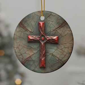 Cross Christmas Ornament 2D Flat Printed NOT 3D Ornament Christmas Tree Ornament Ceramic Cross Ornament Christmas Gift