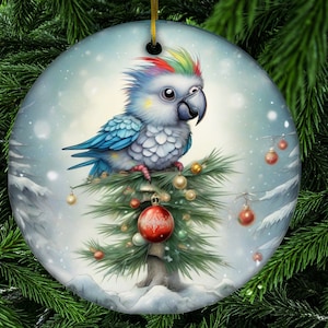 Parrot Christmas Ornament, Porcelain Ceramic Christmas Tree Ornament Christmas Decoration Round Porcelain Ornament