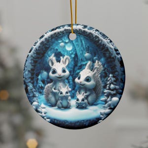 Snow Squirrel Family Christmas Ornament Ceramic Christmas Decoration Round Ornament Squirrels in Snowy Terrain Christmas gift