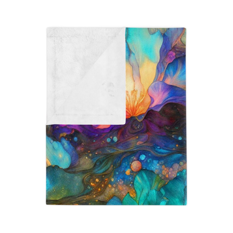 Alcohol Ink Art Velveteen Minky Blanket Colorful Floral Flowers Throw