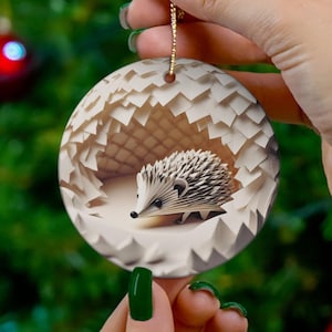 Hedgehog Christmas Ornament 2D Flat Printed NOT 3D Ornament Ceramic Porcelain Christmas Decoration Round Ornament