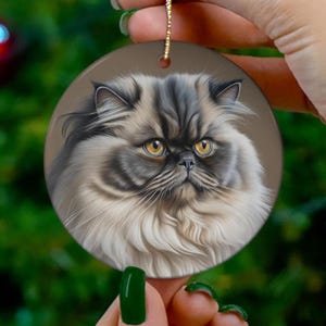 Persian Cat Christmas Ornament: Double-Sided Ceramic Porcelain