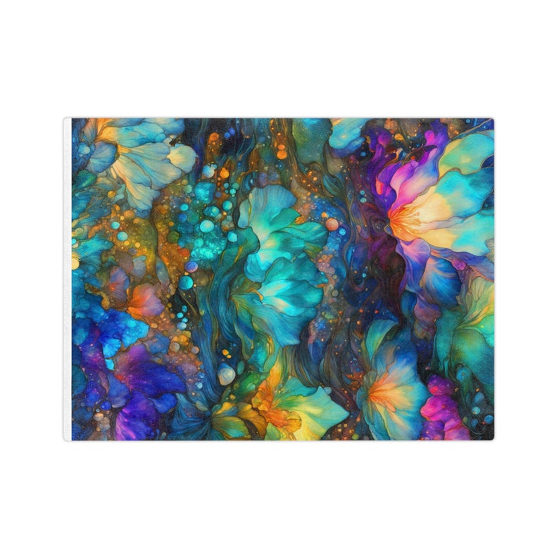 Alcohol Ink Art Velveteen Minky Blanket Colorful Floral Flowers Throw