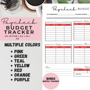 Paycheck Budget Planner, BiWeekly Budget Tracker, Budget Template, Weekly Budget, Monthly Budget, US Letter, A4, A5, A6, Paycheck Breakdown