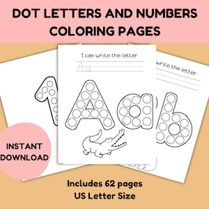 Dot Marker Coloring Page, Tracing, Kids coloring, Alphabet Coloring, Animals, Numbers, Children coloring, Letter practice, Number practice