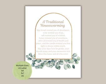Traditional Housewarming Printable, Welcome Basket For New home, House Blessing Gift Tag, New Neighbors, New Homeowners Gift Basket
