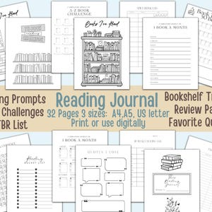 Reading Journal, Reading Log, Tracker,Book Tracker Bundle, Digital, Bookshelf Tracker, 50/100 book challenge, Book Wishlist A4,A5, US letter