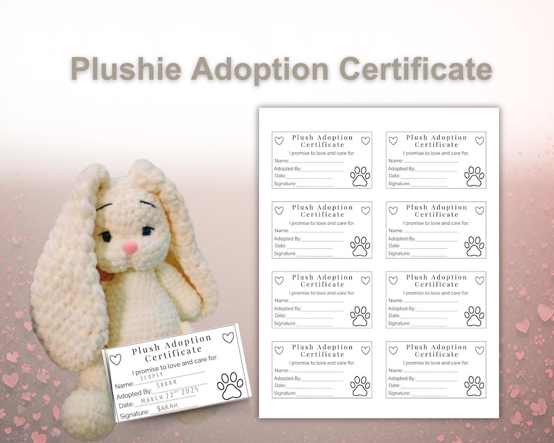 Amigurumi Adoption Certificate for Adopting Plushie, PDF Printable ...