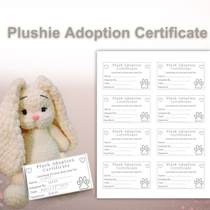 Amigurumi Adoptionsurkunde zur Adoption von Plushie, PDF Printable Adopt Me Printable, Small Business, Craft Market Verkäufer