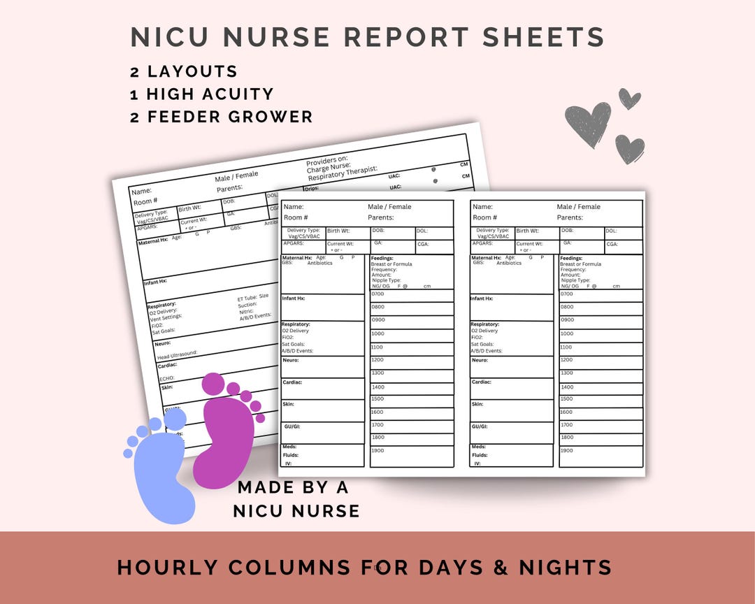 NICU Nurse Brain, Nurse Report Sheet, Nurse Notes, Day Shift, Night ...