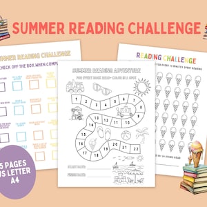 Sommer-Lese-Challenge, Lese-Abenteuer-Karte, Buch-Tagebuch, Buch-Tracker für Kinder, Monatliche Lesung, Buch-Challenge Kinder, Lesezeit-Ziele