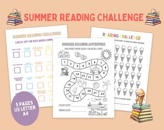 Summer Reading Challenge, Reading Adventure Map, Book Log, Book Tracker for Kids, Monthly Reading, Book Challenge Kids, Reading Time Goals