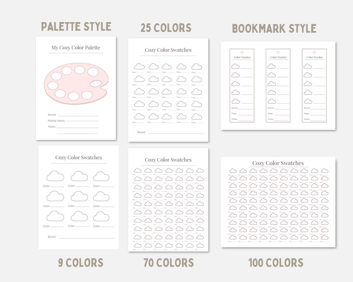 Cozy With Clouds Color Swatch Chart ,blank Bookmark Swatch, Color ...