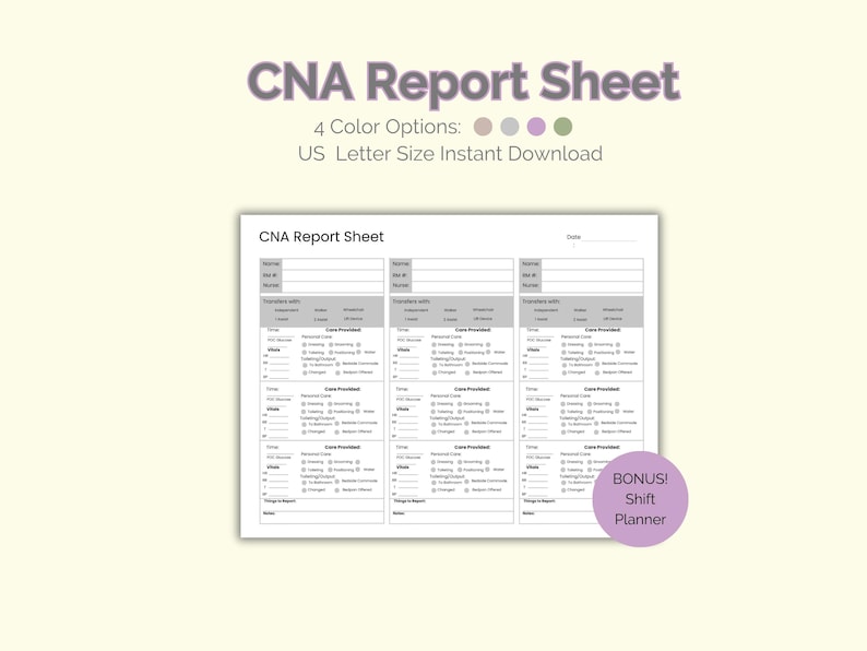 CNA Report Sheet, Certified Nursing Assistant Brain Checklist, Care ...