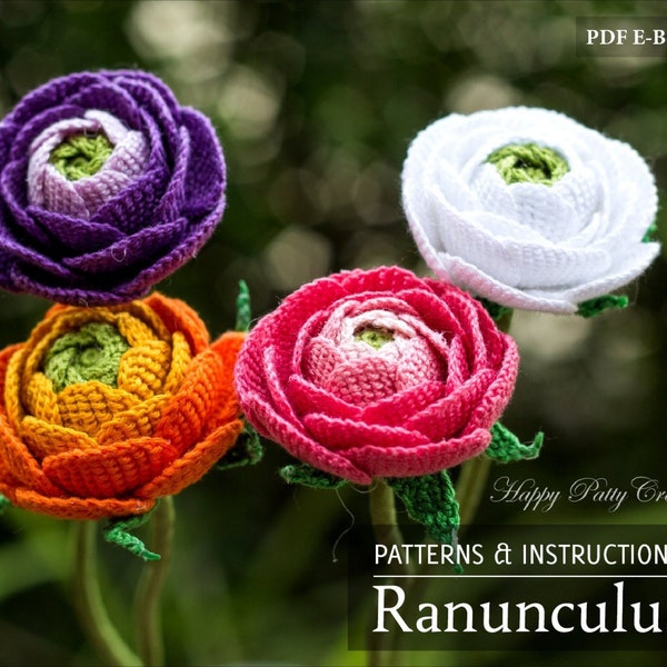 Crochet Ranunculus Pattern - Crochet Flower Pattern for Wedding Bouquets and Home Decoration - Crochet Ranunculus Flower Pattern