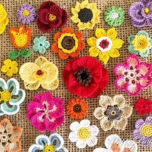 Instant Download - 16 Crochet Flowers Patterns Bundle - Rose, Tulip, Daisy, Orchid and more flower appliques - PDF Tutorial