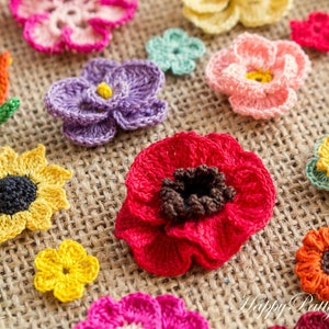 Instant Download - 16 Crochet Flowers Patterns Bundle - Rose, Tulip, Daisy, Orchid and more flower appliques - PDF Tutorial