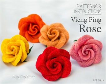Crochet Applique Pattern - Vieng Ping Rose - Crochet Rose Pattern - Rose Flower Applique Pattern - INSTANT DOWNLOAD