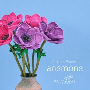 Crochet Anemone Pattern - DIY Crochet Flower PDF - Wedding Bouquet Flowers - Instant Download