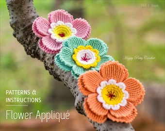 Crochet Flower Pattern - Crochet Flower Applique - Hat Applique Pattern - Bag Applique Pattern - Crochet Pattern