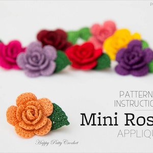 Crochet Mini Rose Pattern - Crochet Flower Applique Pattern - Easy Crochet Flower Pattern - Crochet Rose Pattern - Instant Download