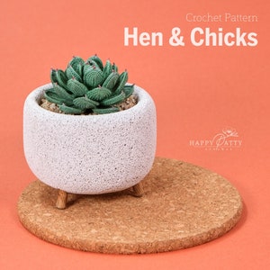 Crochet Hen and Chicks Pattern – Realistic Succulent for Decor (PDF Pattern)