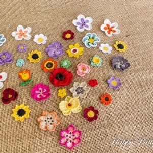 Instant Download - 16 Crochet Flowers Patterns Bundle - Rose, Tulip, Daisy, Orchid and more flower appliques - PDF Tutorial