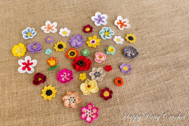 Instant Download - 16 Crochet Flowers Patterns Bundle - Rose, Tulip, Daisy, Orchid and more flower appliques - PDF Tutorial