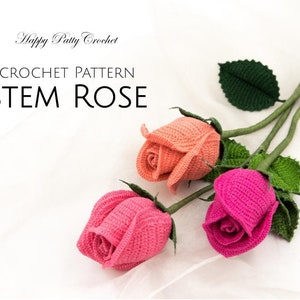 Crochet Rose Pattern - Crochet Flower Pattern for a Stem Rose - Crochet Pattern for Bouquets and Arrangements