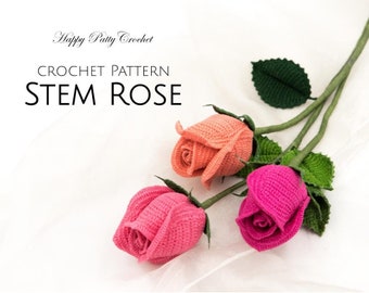 Crochet Rose Pattern - Crochet Flower Pattern for a Stem Rose - Crochet Pattern for Bouquets and Arrangements