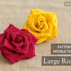 Instant Download - Crochet Flower Pattern - Crochet Rose Pattern - Crochet Pattern - Large Rose Pattern - PDF Tutorial