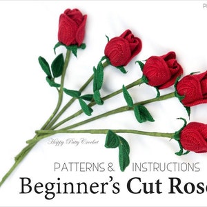 Easy Crochet Rose PATTERN - Crochet Flower Patterns - Crochet Pattern for Decor - Crochet Cut Rose For Bouquet and Arrangement