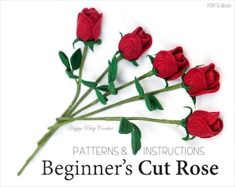 Easy Crochet Rose PATTERN - Crochet Flower Patterns - Crochet Pattern for Decor - Crochet Cut Rose For Bouquet and Arrangement