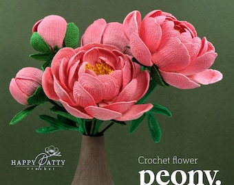 Crochet Peony Pattern – Full Bloom Flower for Bouquets & Decor (PDF Pattern)