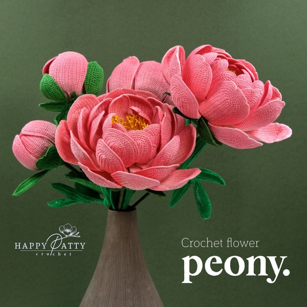 Crochet Peony Pattern – Full Bloom Flower for Bouquets & Decor (PDF Pattern)