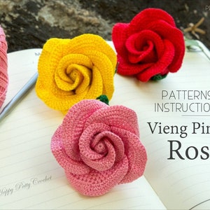 Crochet Rose PATTERN - Vieng Ping Rose - Easy Crochet Flower Pattern - Rose Applique Pattern - INSTANT DOWNLOAD