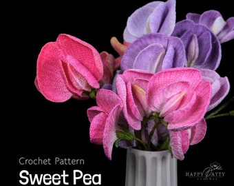 Crochet Sweet Pea Pattern – Delicate Vine Flower for Bouquets (PDF Pattern)