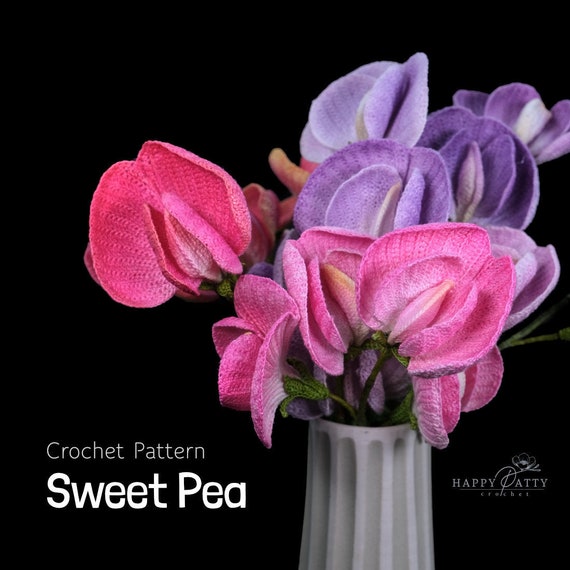 Crochet Sweet Pea Pattern – Delicate Vine Flower for Bouquets (PDF Pattern)