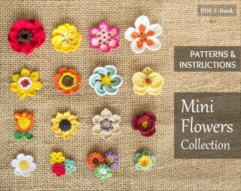 Instant Download - 16 Crochet Flowers Patterns Bundle - Rose, Tulip, Daisy, Orchid and more flower appliques - PDF Tutorial