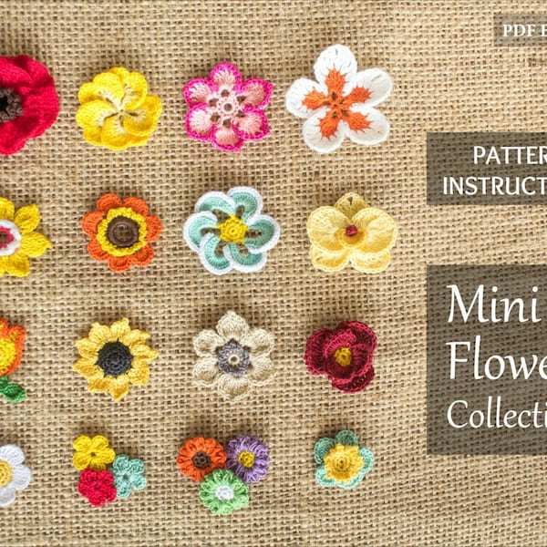 Instant Download - 16 Crochet Flowers Patterns Bundle - Rose, Tulip, Daisy, Orchid and more flower appliques - PDF Tutorial