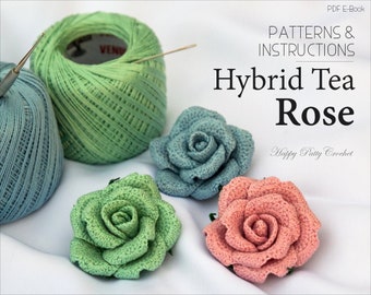 Crochet Hybrid Tea Rose Pattern – Flower Applique, Brooch (PDF Pattern)