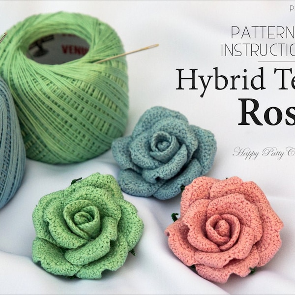 Crochet Flower PATTERN - Crochet Rose Pattern - Crochet Pattern - Brooch Pattern - Crochet Flower Applique - Instant Download