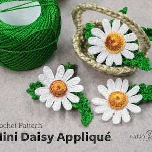 Crochet Mini Daisy Applique Pattern - Crochet Flower Pattern for a Miniature Daisy Applique