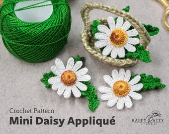 Crochet Mini Daisy Applique Pattern - Crochet Flower Pattern for a Miniature Daisy Applique