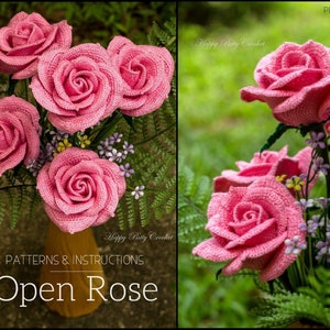 Crochet Rose Pattern - Crochet Flower Pattern for Bouquets and Flower Arrangements - Flower Crochet Pattern