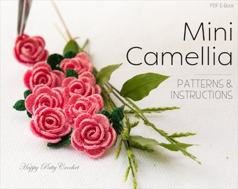 Mini Crochet Camellia Flower Pattern  - Crochet Flower Pattern - Crochet Appplique Pattern