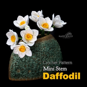 Crochet Mini Stem Daffodil Pattern - Crochet Pattern for Small Daffodil Flower)